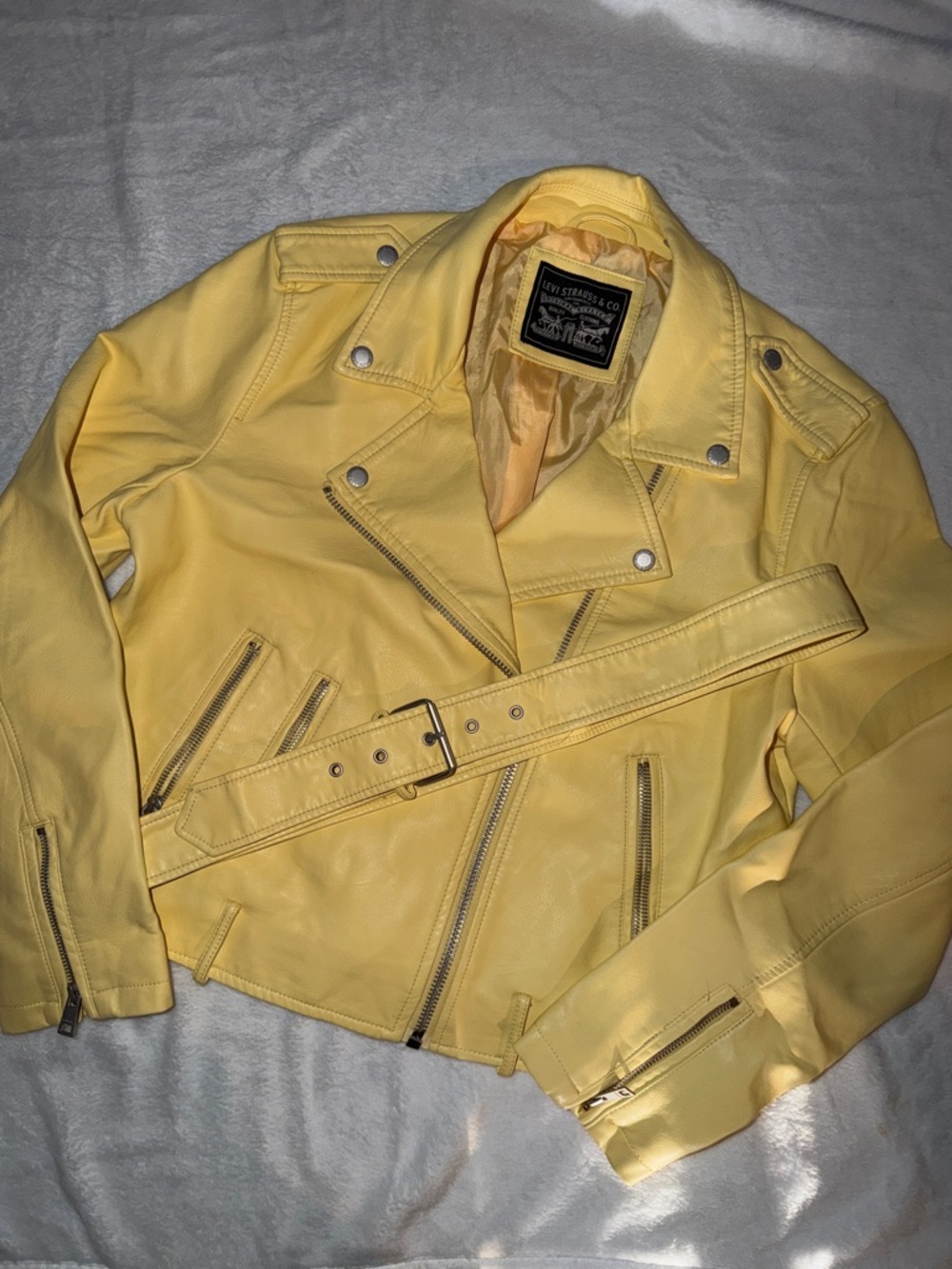 Levi's Yellow Leather Moto Jacket with Belt